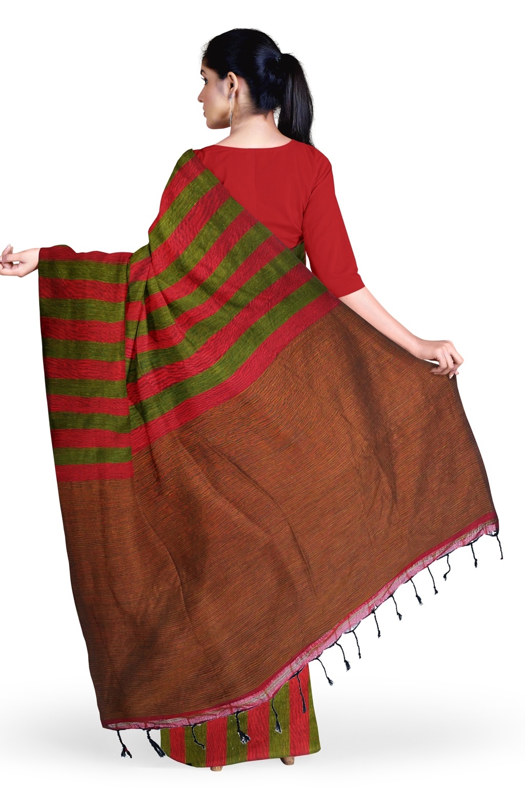 Red Green Pure Cotton Tejal Hand Loom Saree (1200)